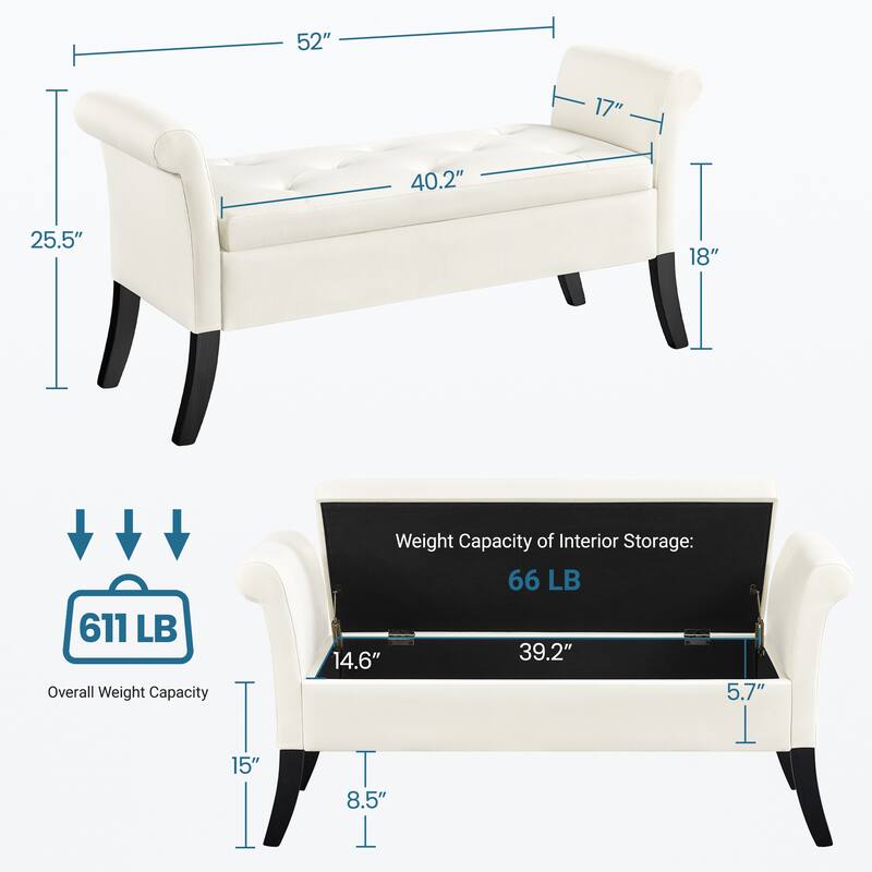 Yaheetech Modern Fabric Tufted Storage Bench with Cushioned Ottoman