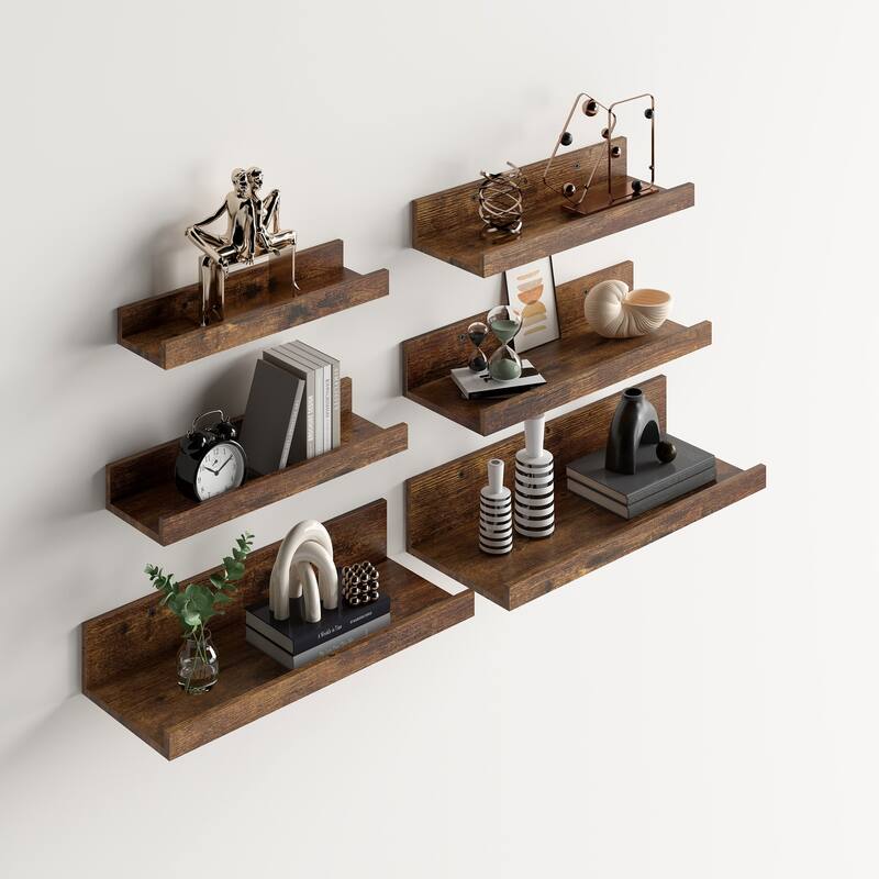 Homy Casa U-Shaped Wall-Mounted Floating Shelf Set of 6, Black Brown - Brown