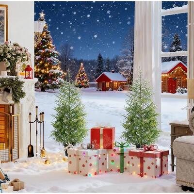 2PCS Christmas Tree, 4 ft Norflok Pine Xmas Tree with 133 Molded Tips and Pot Base