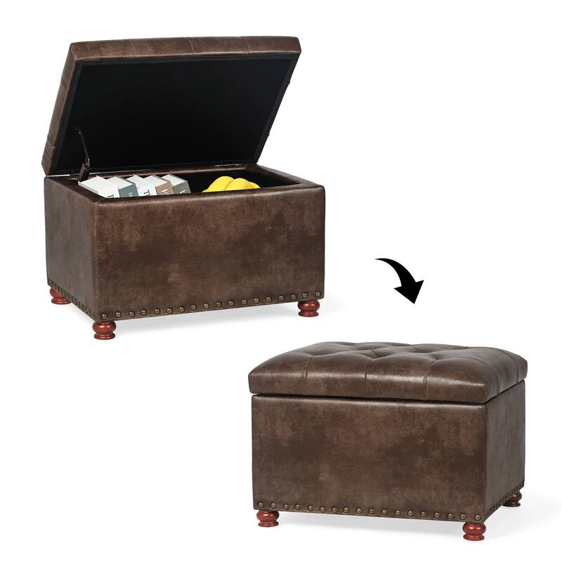 Adeco Classy Rectangle Storage Bench Natural Fabric Footstool Ottoman