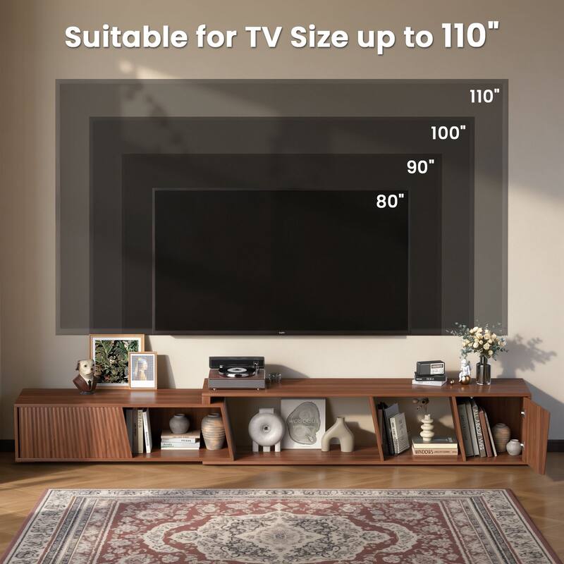 Meyreso Modern Extendable TV Stand with Drawers, Adjustable 71-106 Inch Media Console