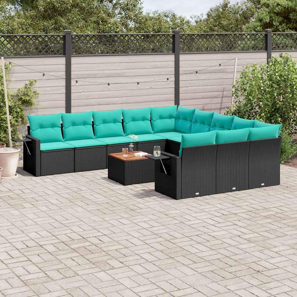 vidaXL 12 Piece Patio Sofa Set with Cushions Gray/Gray/Black Poly Rattan - 24.4" x 24.4" x 27.2"