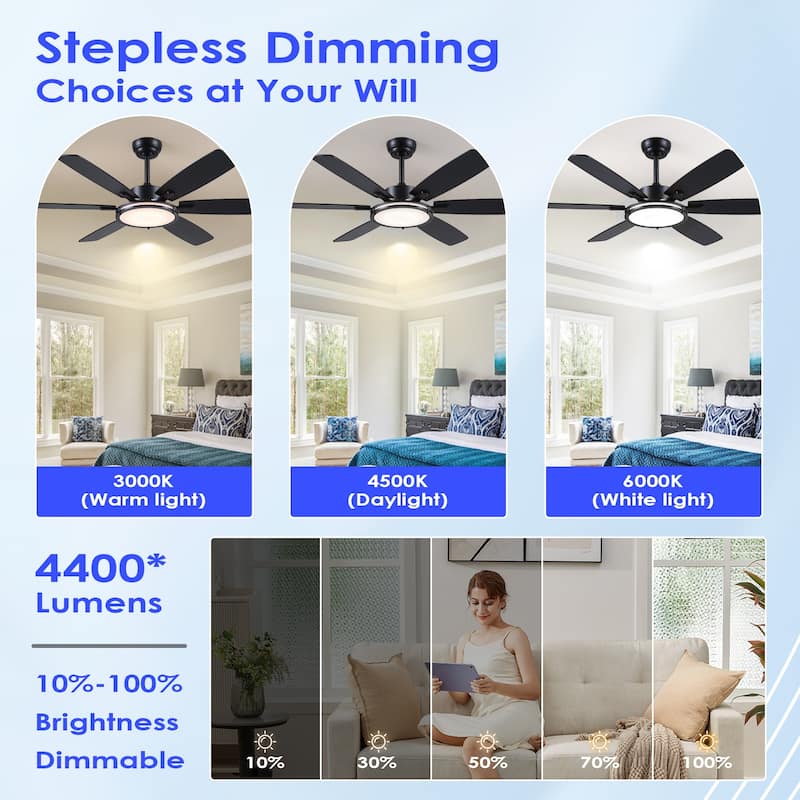 46" and 52" Indoor Ceiling Fan with Light Quiet Modern Ceiling Fan Remote and APP Conrol