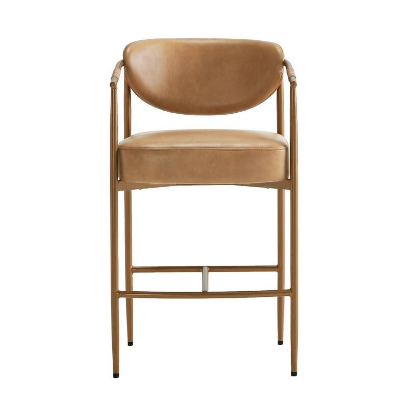 Spruce & Spring Modern Counter Stool with Gold Metal Frame and Woven Strap Arm