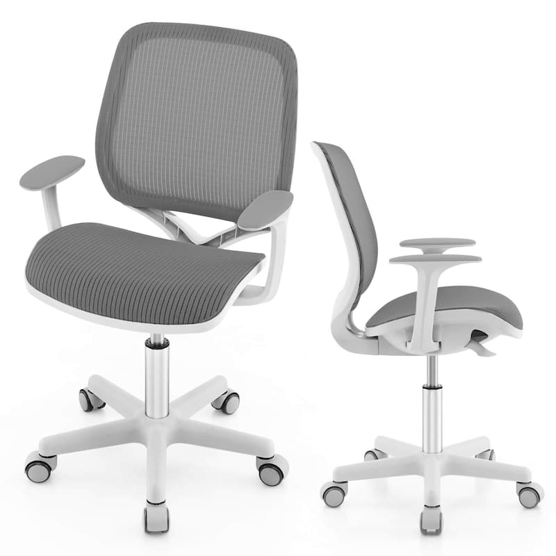 Costway Kids Desk Armchair Swivel Mesh Children Computer Chair with - See Details - Grey
