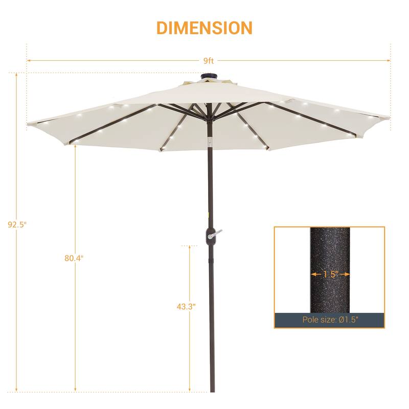 LIVOOSUN 9Ft Patio LED Market Umbrella Outdoor Table Steel Umbrella