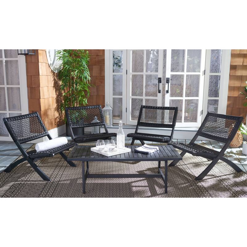 SAFAVIEH Outdoor Almine 5-Piece Acacia Wood Coffee Set - 24Wx45Dx28H
