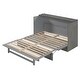preview thumbnail 6 of 18, Queen Murphy Platform Bed Storage Cabinet with Storage Drawer and Charging Station, Wooden Foldable Murphy Chest Bed, Gray
