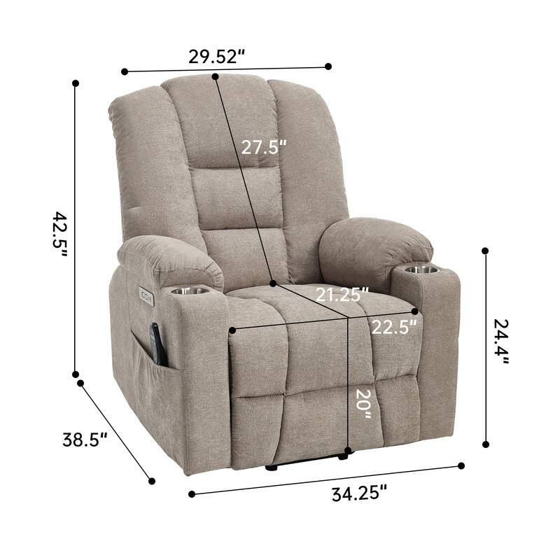 Large Power Lift Recliner with Massage & Heat - Heavy Duty Wide Recliner Chair for Elderly, USB/Type-C Charging, Cup Holders