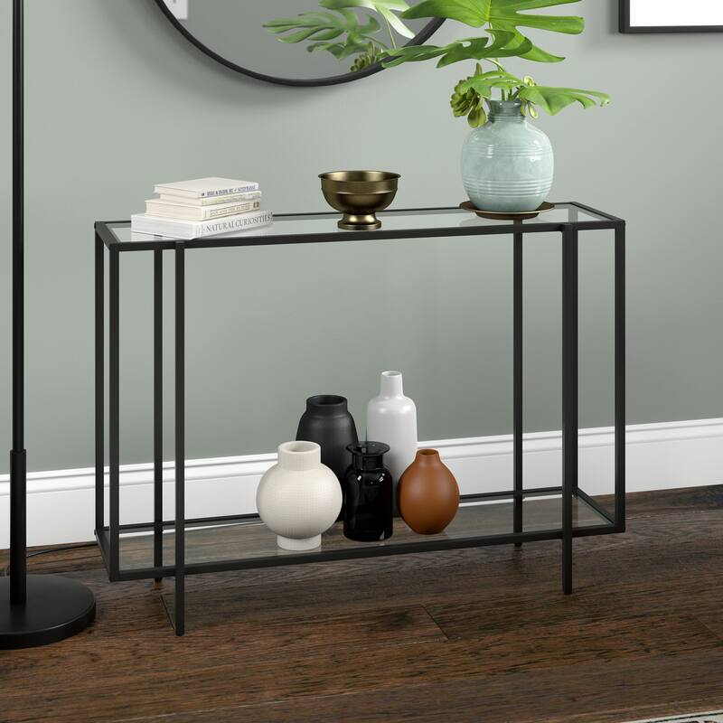Vireo 42" Accent Table - Blackened Bronze with Glass Shelf
