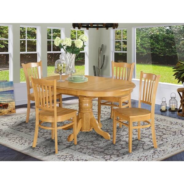 HomeStock 5-Piece Oval Natural Oak Finish Solid Wood Top Dining table ...