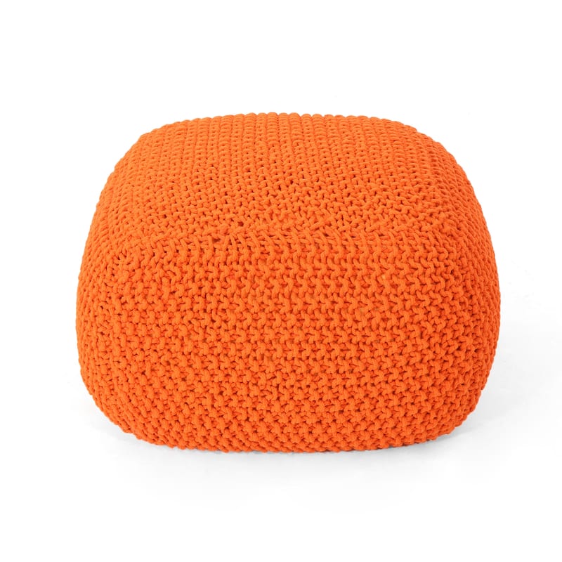 Roomfitters Handwoven Square Pouf Ottoman, Textured Cotton Knit Floor Cushion, Cozy Footrest or Seat