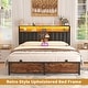 preview thumbnail 28 of 67, Upholstered Bed Frame with Storage Shelving, Platform Beds with Charge Station and LED Lights