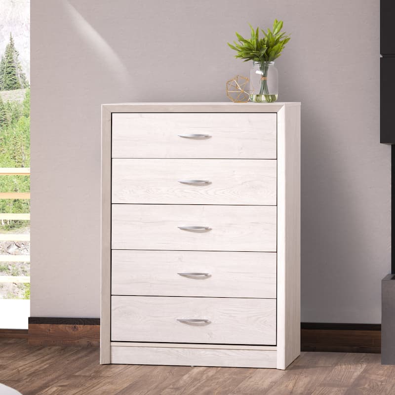 Newport 5 Drawer Tall Dresser - White Washed Oak