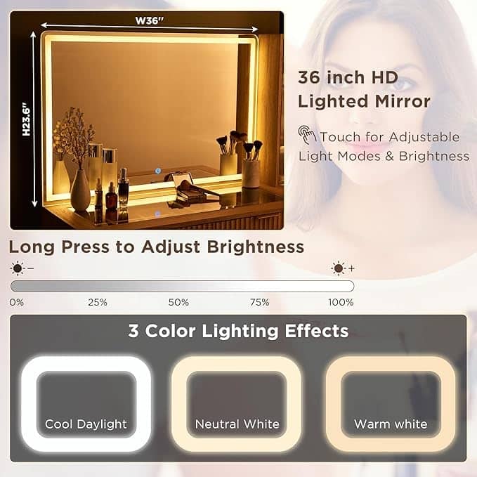 Modern Makeup Vanity Desk with HD Lighted Mirror, Dressing Table