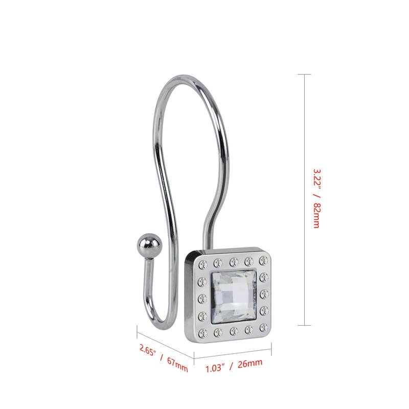 Utopia Alley Double Shower Curtain Hooks for Bathroom, Crystal Design, Set of 12