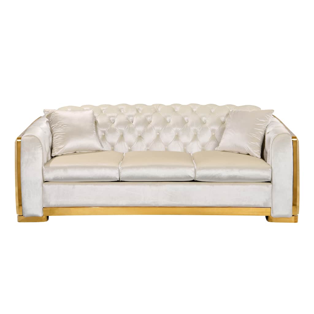 Velvet Luxury Chesterfield Sofa Set, 84 Inches Tufted 3 Seat Couch