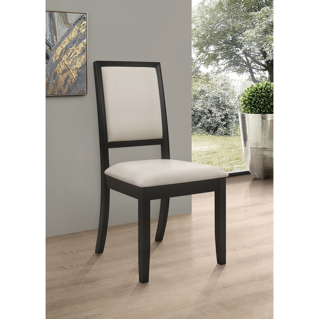 Set of 2 Upholstered Dining Side Chairs Black and Cream