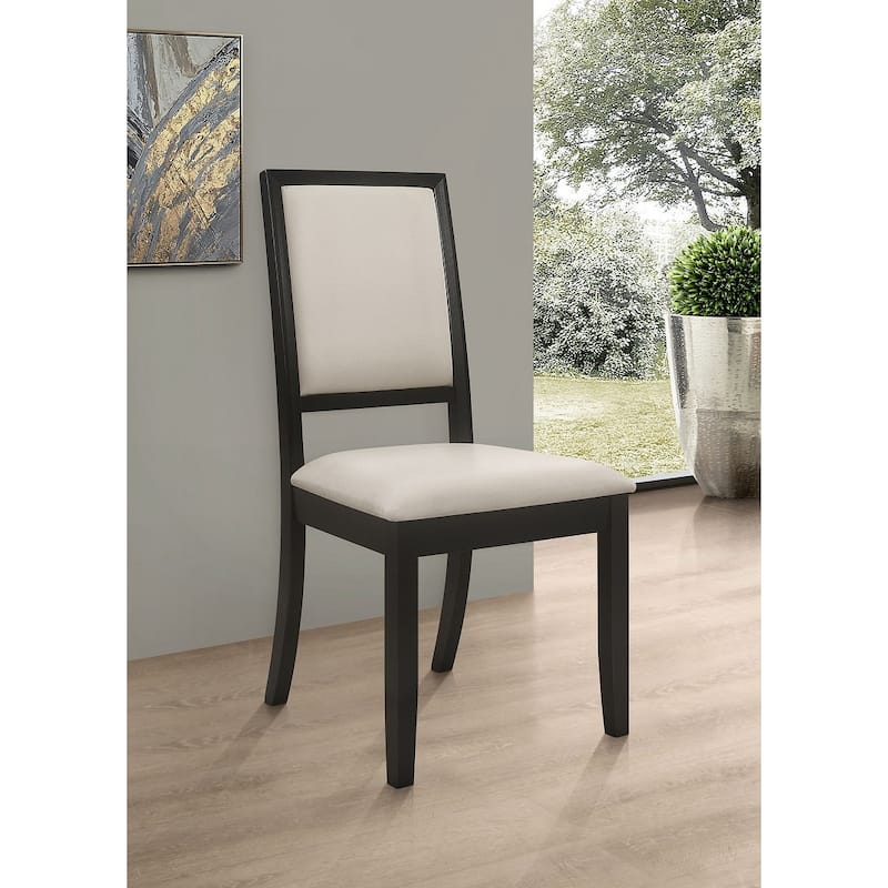 Set of 2 Upholstered Dining Side Chairs Black and Cream - Set of 2 - Cream and Black - Dining Height