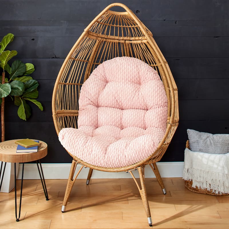 Sorra Home Indoor Soft Chunky Corduroy Egg Chair Replacement Cushion (Cushion Only) - 44 in x 27 in x 4 in - Becklee Blush