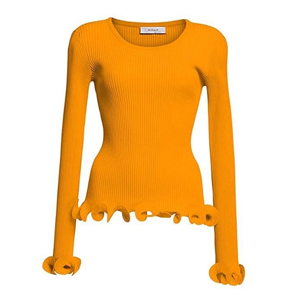 MILLY Womens Tangerine Wired Edge Ribbed Knit Pullover Sweater Size - S