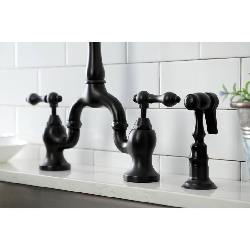 Kingston Brass English Country Bridge Kitchen Faucet with Brass Sprayer