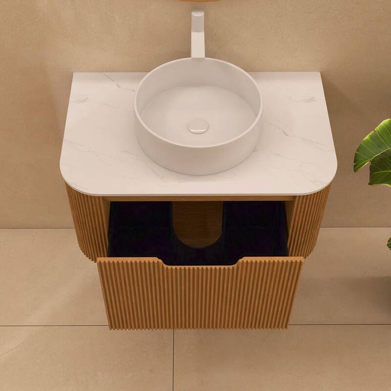 Wall-Mounted Bathroom Vanity with White Round Ceramic Sink