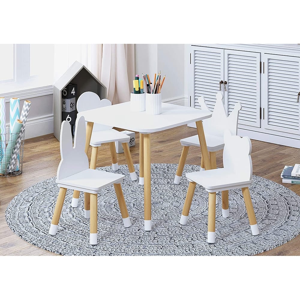 UTEX Kids Table with 4 Chairs Set, Kid Table and Chairs Set for Girls, Toddlers, Boys, 5 Piece Kiddy Table and Chair Set, White