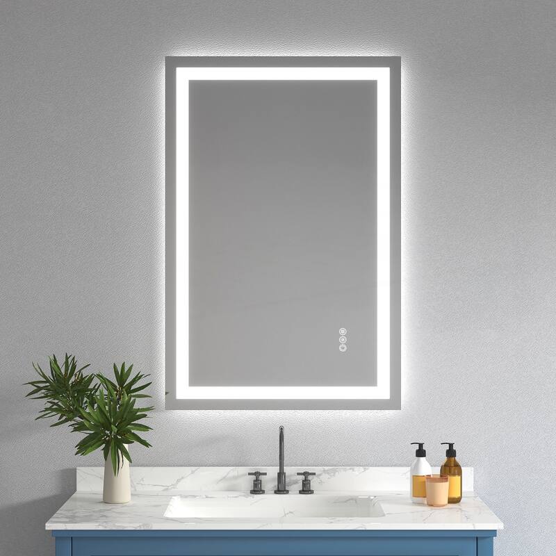 Frameless Tempered MirrorDual LED Light StripsFront and Back Lighting - 24x36
