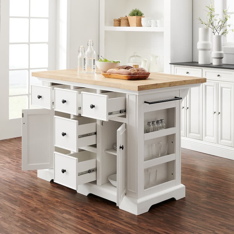 Kitchen Island Wood Top - Storage Cart with Drawers & Cabinets - French Country Style - 36" H x 50" L