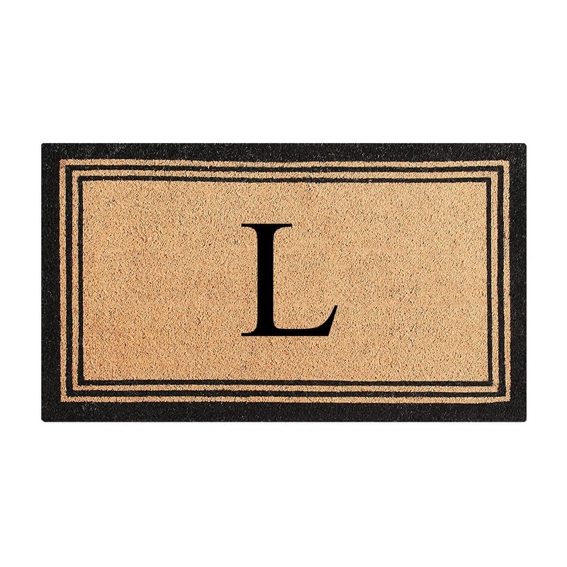 A1HC Pure Natural Coir Monogrammed Heavy Duty PVC Backing Doormat - 24" X 39" - Monogrammed L