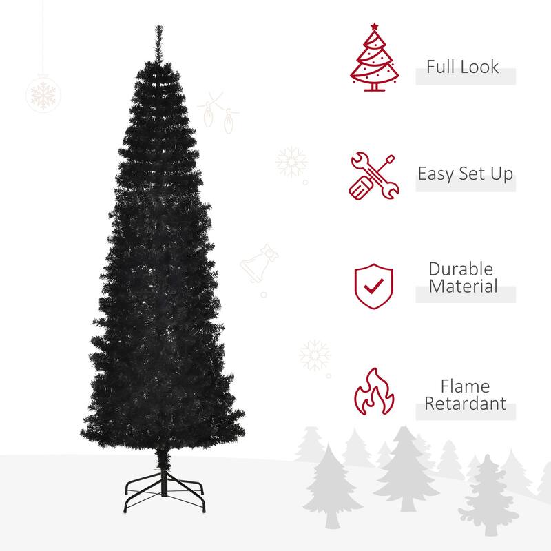 7FT Unlit Slim Pencil Christmas Tree, Artificial Douglas Fir with 818 Tips, Realistic Branches & Lightweight Base