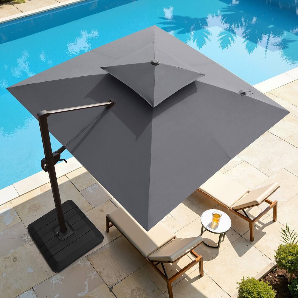 10FT Outdoor Square 360 Degree Rotation Patio Cantilever Umbrella with Base Stand