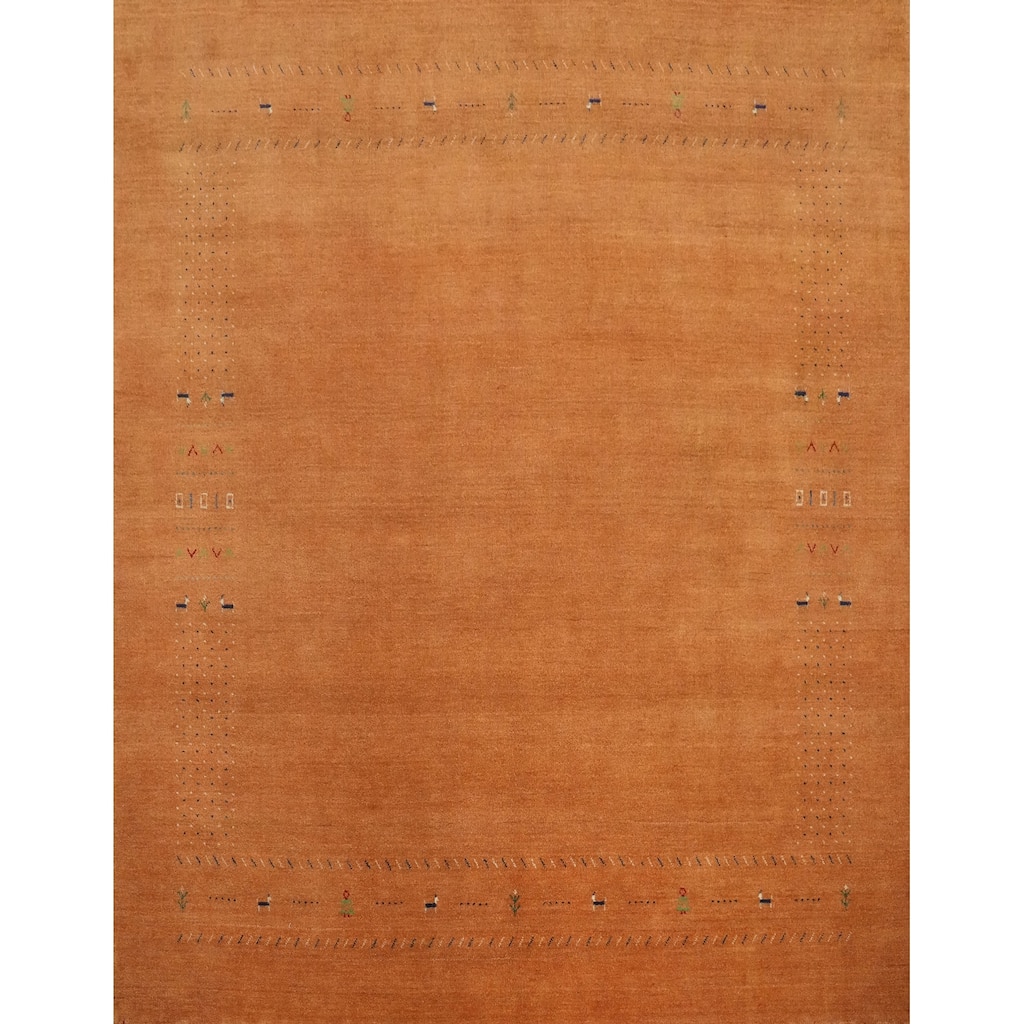 Hand Knotted Oriental 100% Wool Carpet Tribal Animal Pictorial Oranges & Rust Gabbeh Area Rug - 8' 11'' X 9' 2''