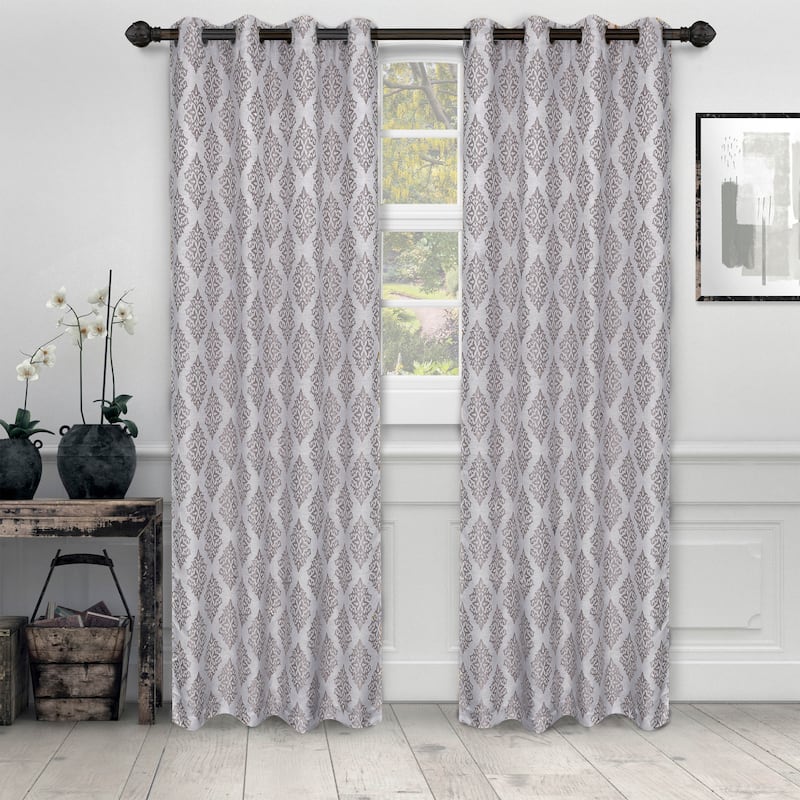 Superior Venetian Damask Jacquard Embroidered Washable Curtains, Set of 2