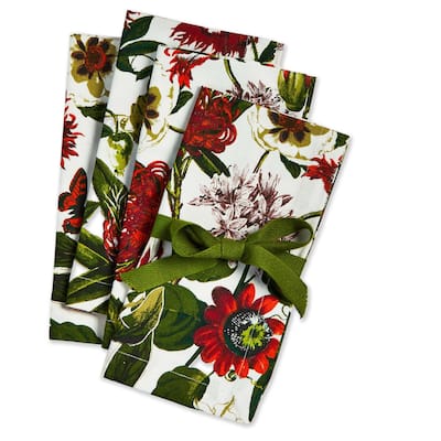 In The Garden Botanical Cloth Napkins Set of 4 Multicolor Cotton Kitchen Textiles for Spring and Summer