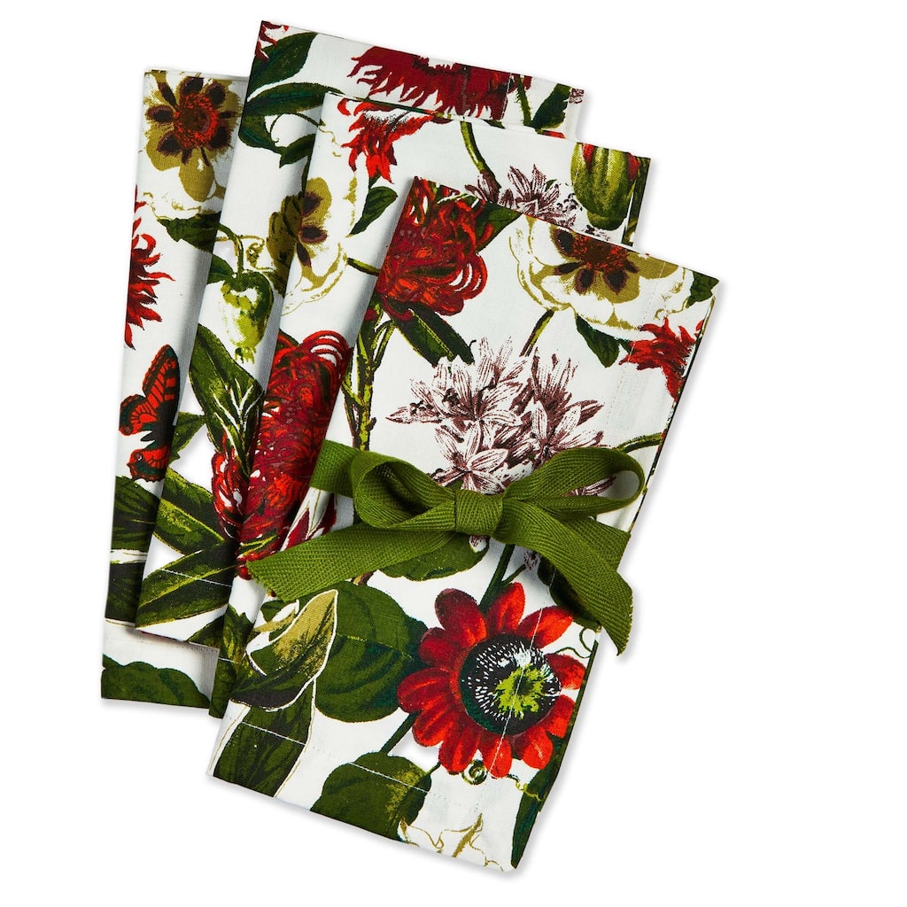 In The Garden Botanical Cloth Napkins Set of 4 Multicolor Cotton Kitchen Textiles for Spring and Summer