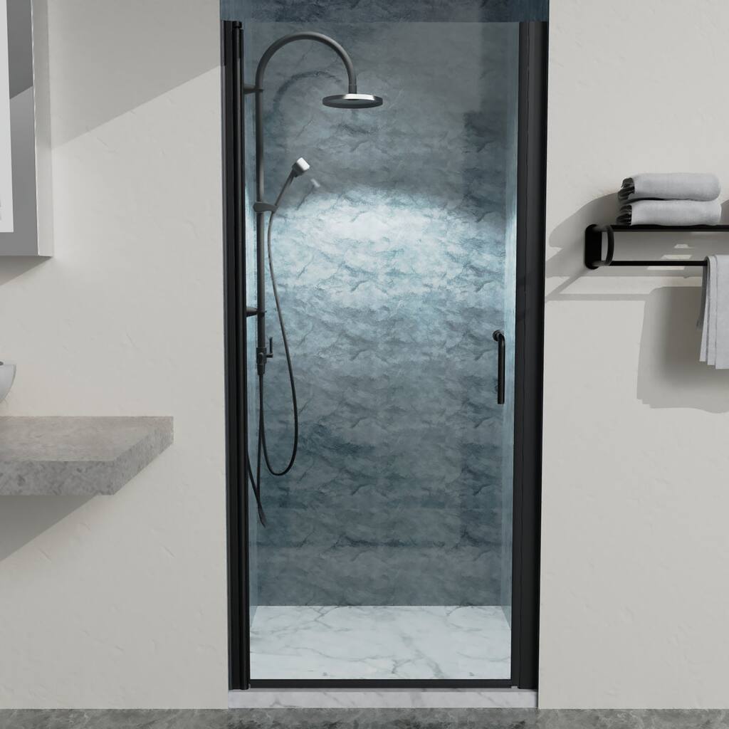 34 in. W X 72 in. H Semi-Frameless Pivot Shower Door in Matte Black with Clear Glass - 34" x 74" in.