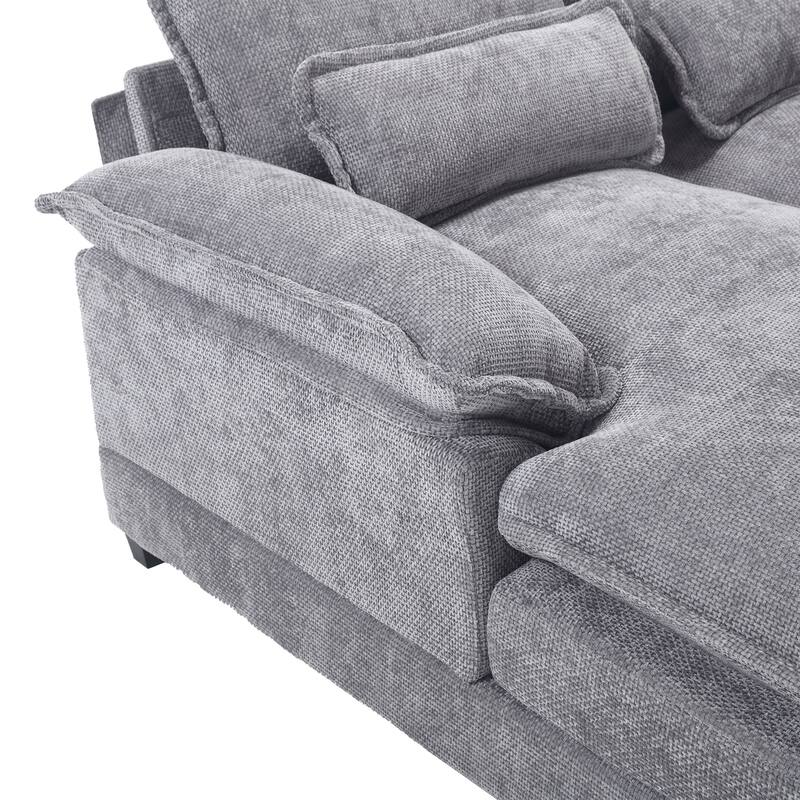 U-shaped Recliner Sofa Chenille Upholstered Chaise Sectional Sofa Symmetrical Reclining Couch with Double Thick Cushions
