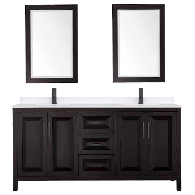 Daria 72-inch Double Vanity, Single Hole Quartz Top, 24-inch Mirrors