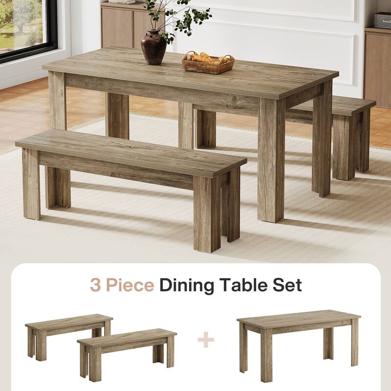 55.1-Inch Rectangle Dining Table with 2 Benches