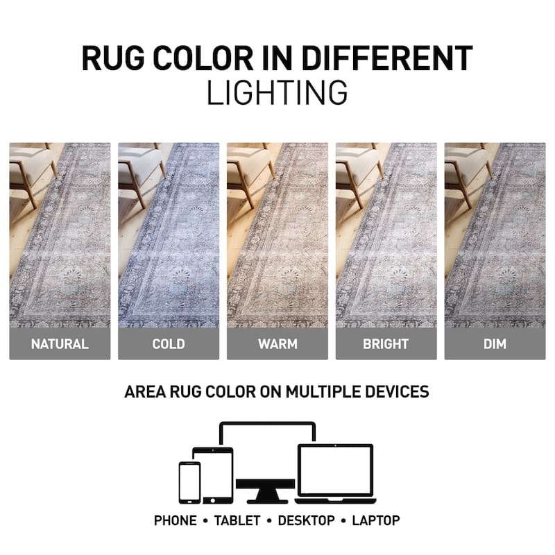 World Rug Gallery Vintage Inspired Machine Washable Non Slip Area Rug