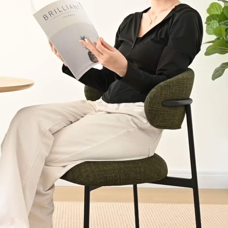 Modern Upholstered Dining Chairs with Curved Open Back and Black Metal Legs (Set of 4)