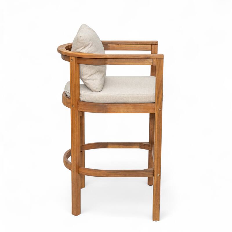 Christopher Knight Home - Abaco Outdoor Barstool Set of 4, Teak Finish Acacia Wood Frame with Beige Cushions.