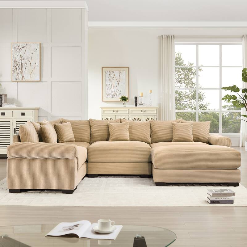 GDFStudio - Corduroy 5-Seater 116.9" Cloud Modular Sectional Couch with Ottoman