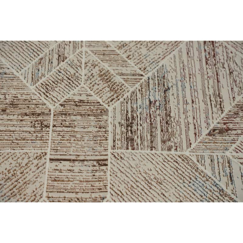 Machine Made Oriental Polyester Carpet Modern Geometric Multi-Colored Modern Area Rug - 7' 5'' X 5' 2''