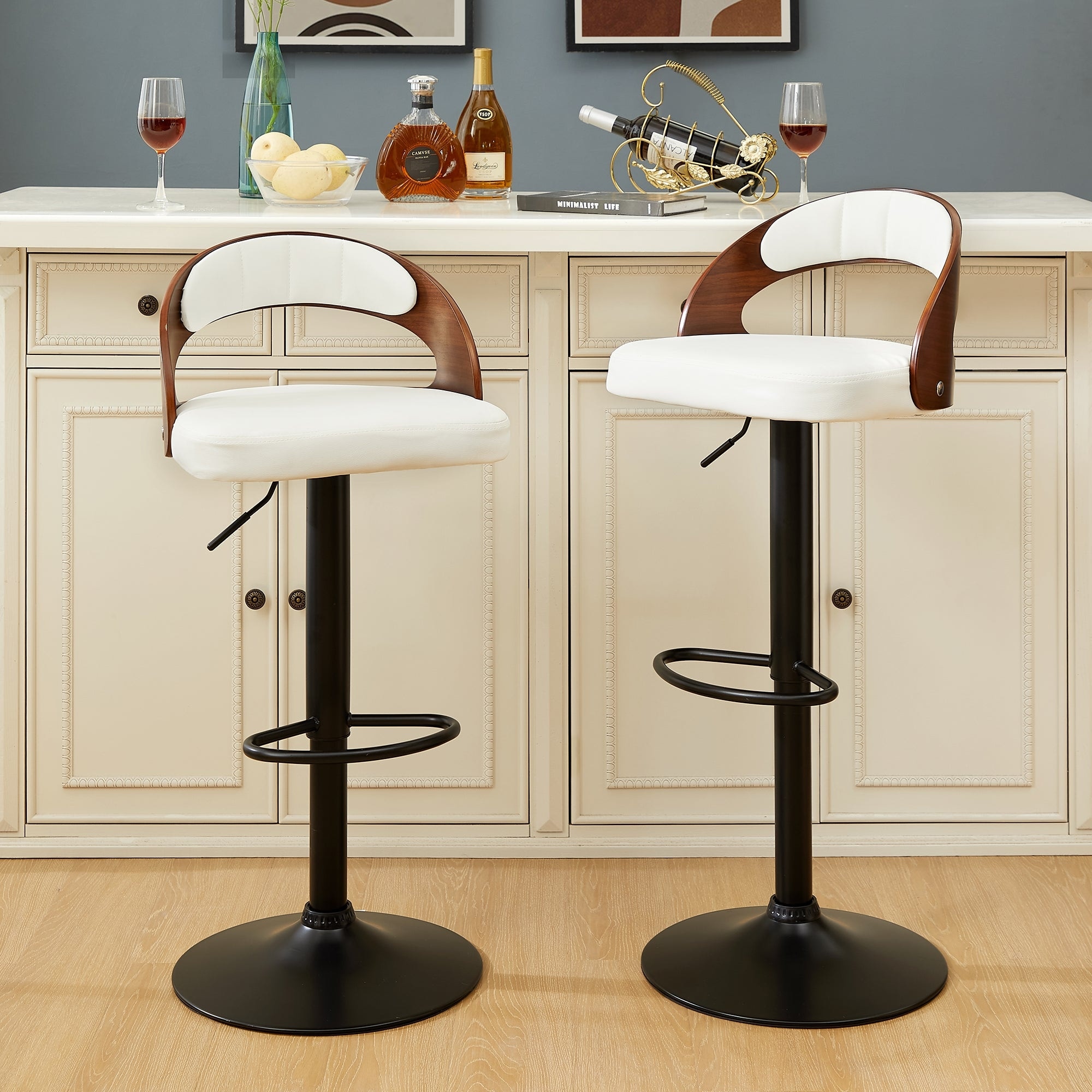 Javlergo Bar Stools Set of 2 Swivel Adjustable Bar Stools PU Leather/Velvet with MDF Back 330lbs Capacity for Kitchen Island