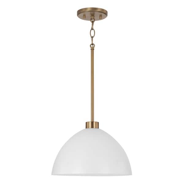 slide 2 of 8, Ross 1-Light Pendant - 13"W x 8.75"H Aged Brass and White