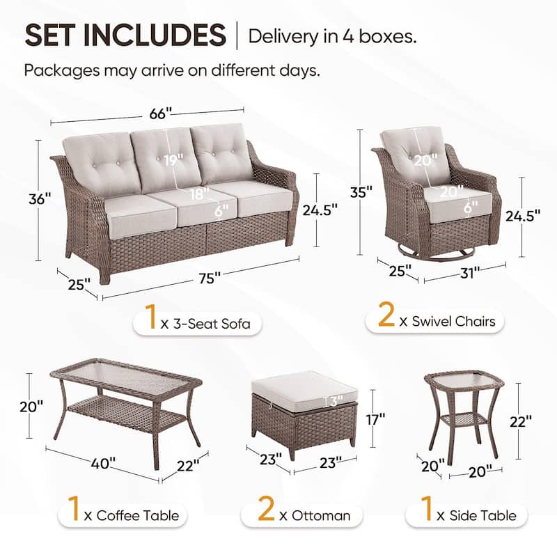Pocassy Wicker Sofa Chair Set for Garden