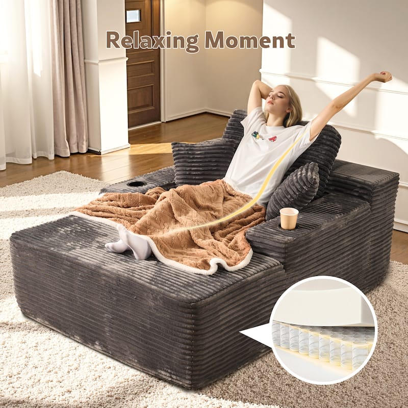 HOOOWOOO Modern Upgraded Fabric Chaise Lounge Sofa Couch with Holder